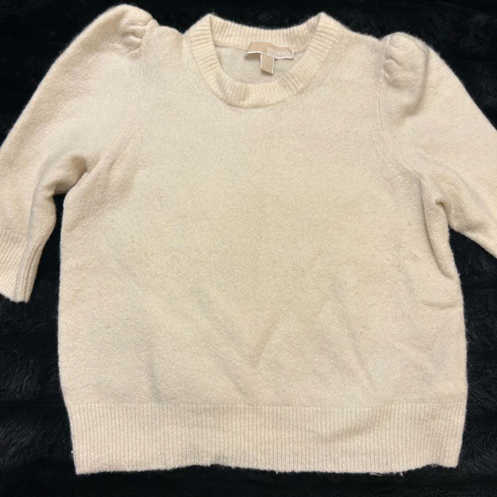 Michael Kors Cream Puff-Sleeve Crewneck Sweater